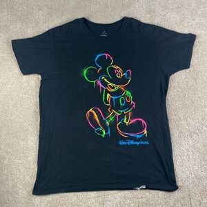 Disney Mickey Mouse Graffiti Neon Spray Paint T-Shirt Mens Large Black Hanes